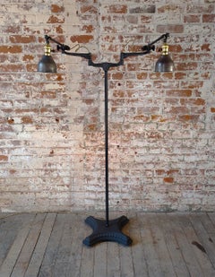 Vintage Industrial Double Arm Articulating Floor Lamp with Solid Base