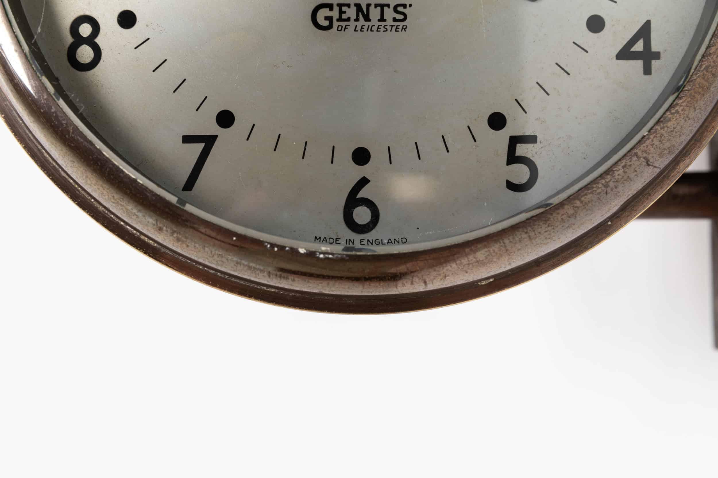Mid-20th Century Vintage Industrial Double Sided Brass Gents of Leicester Wall Clock, c 1940