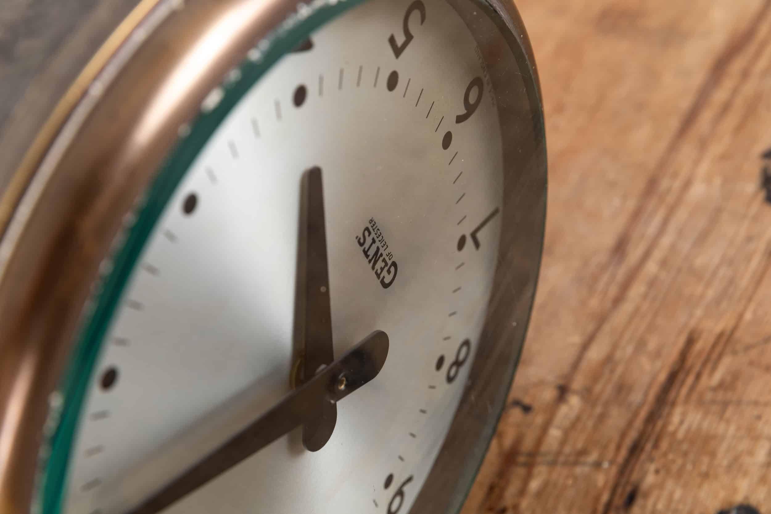 Vintage Industrial Double Sided Brass Gents of Leicester Wall Clock, c 1940 1