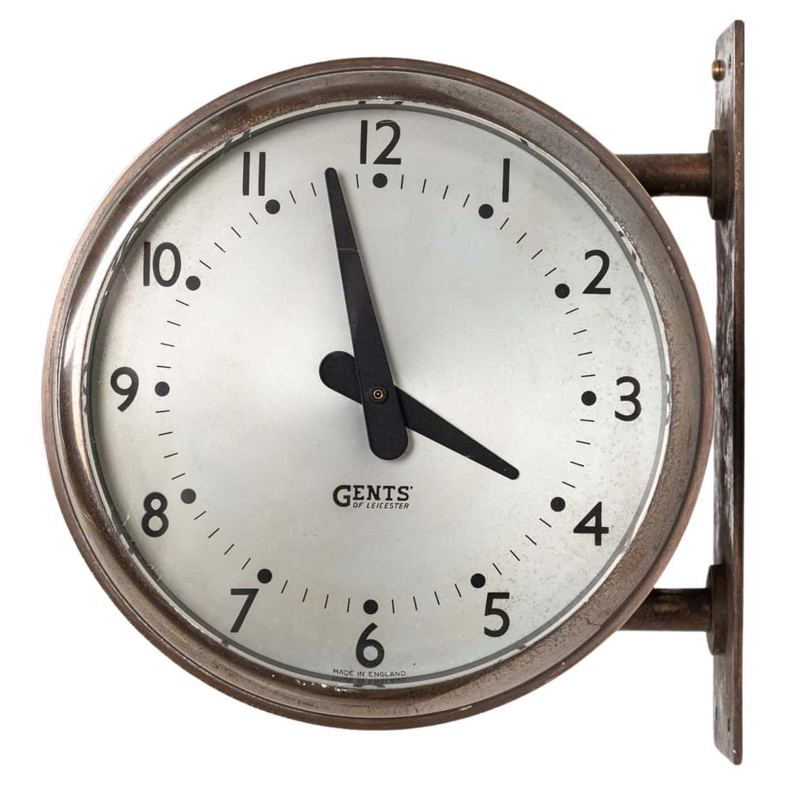 Vintage Industrial Double Sided Brass Gents of Leicester Wall Clock, c 1940