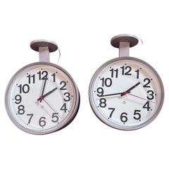 Horloge scolaire industrielle vintage à double face - Paire