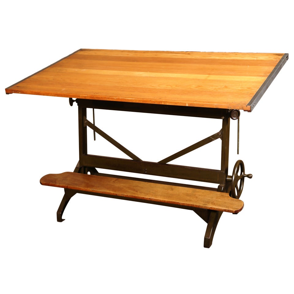 Vintage industrial Hamilton drafting table in original green paint.