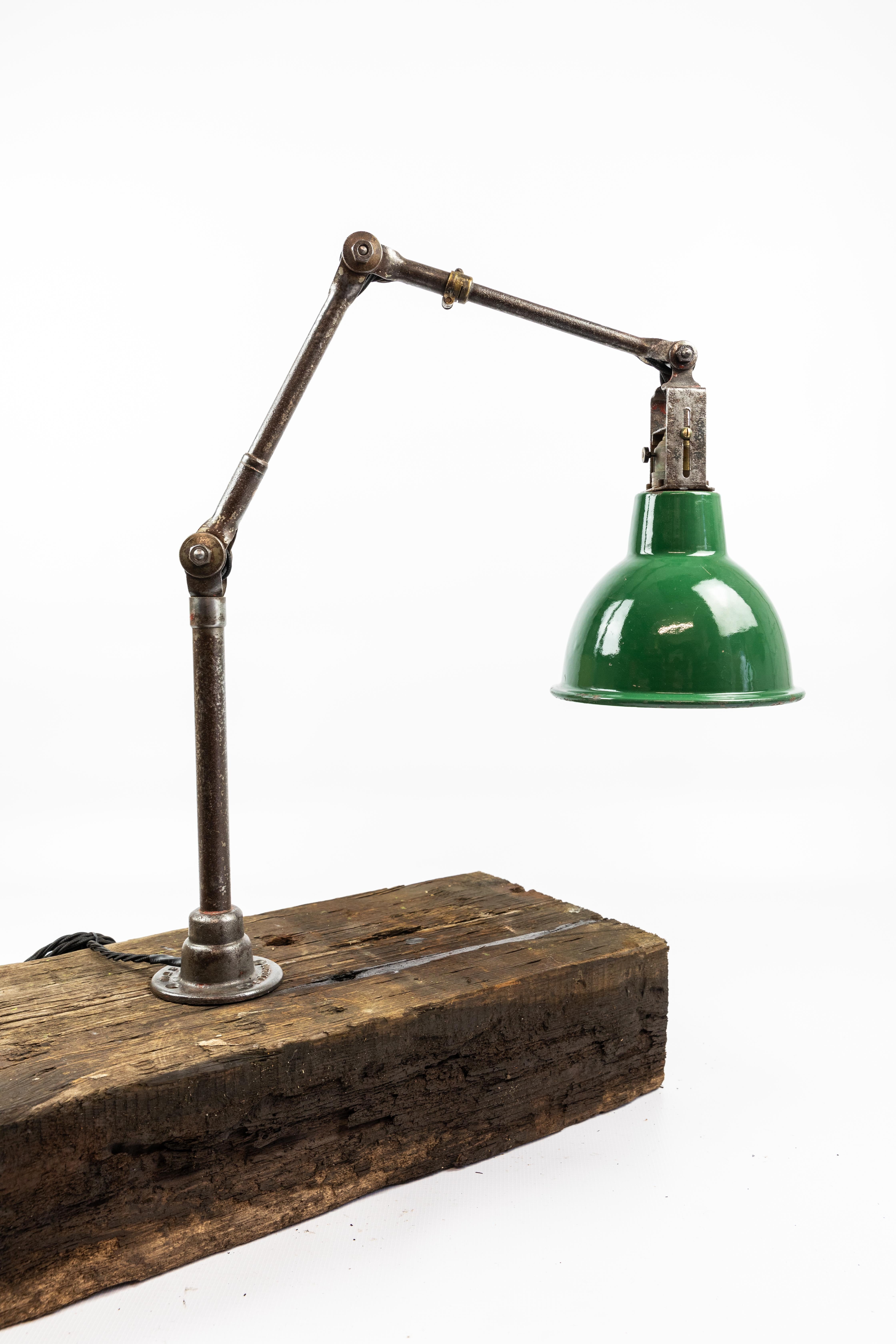 English Vintage Industrial Dugdills Machinist's Adjustable Lamp, C.1930