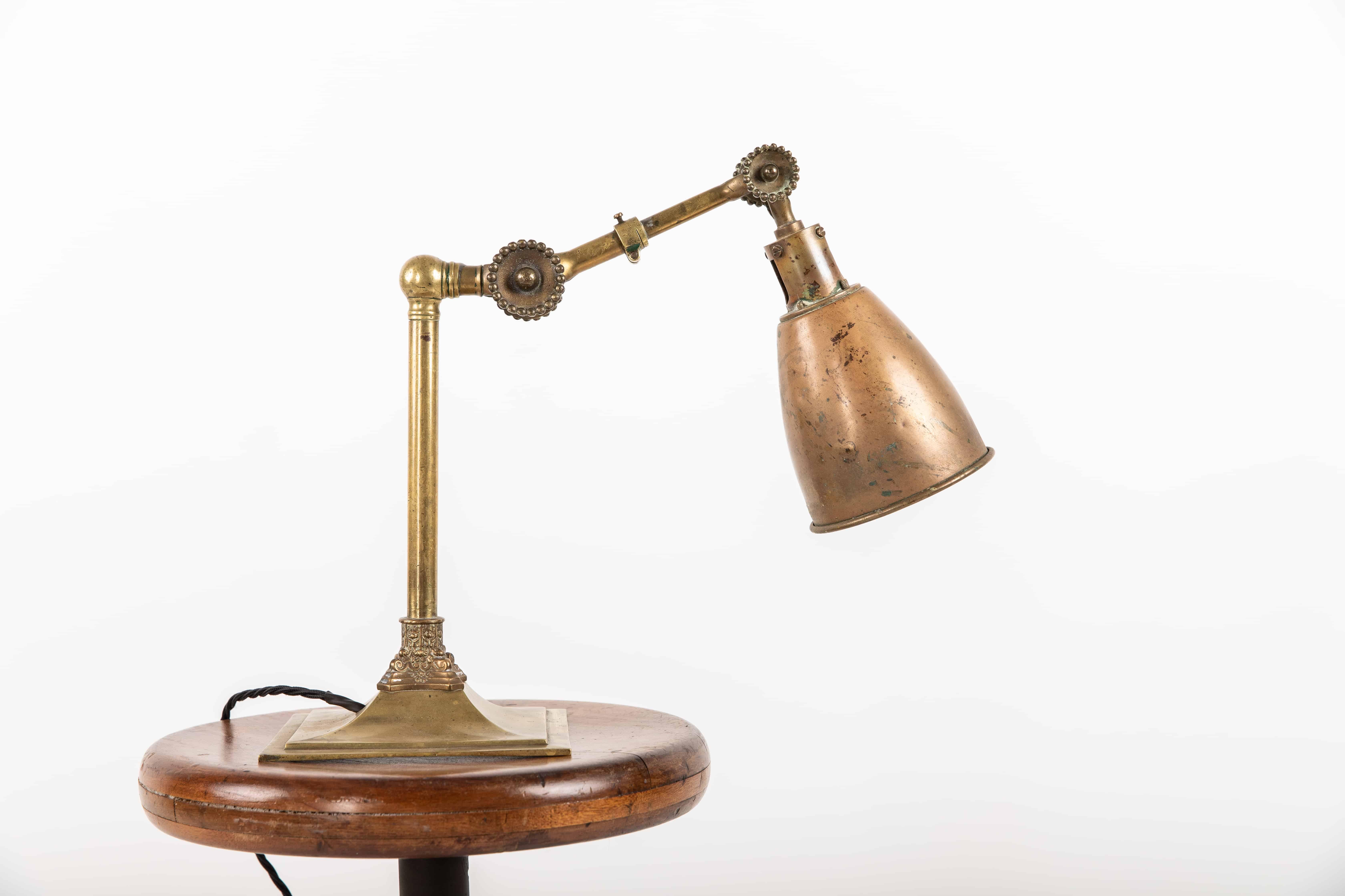 Vintage Industrial Early Brass Dugdills Machinist's Desk Lamp, c.1930 In Fair Condition In London, GB