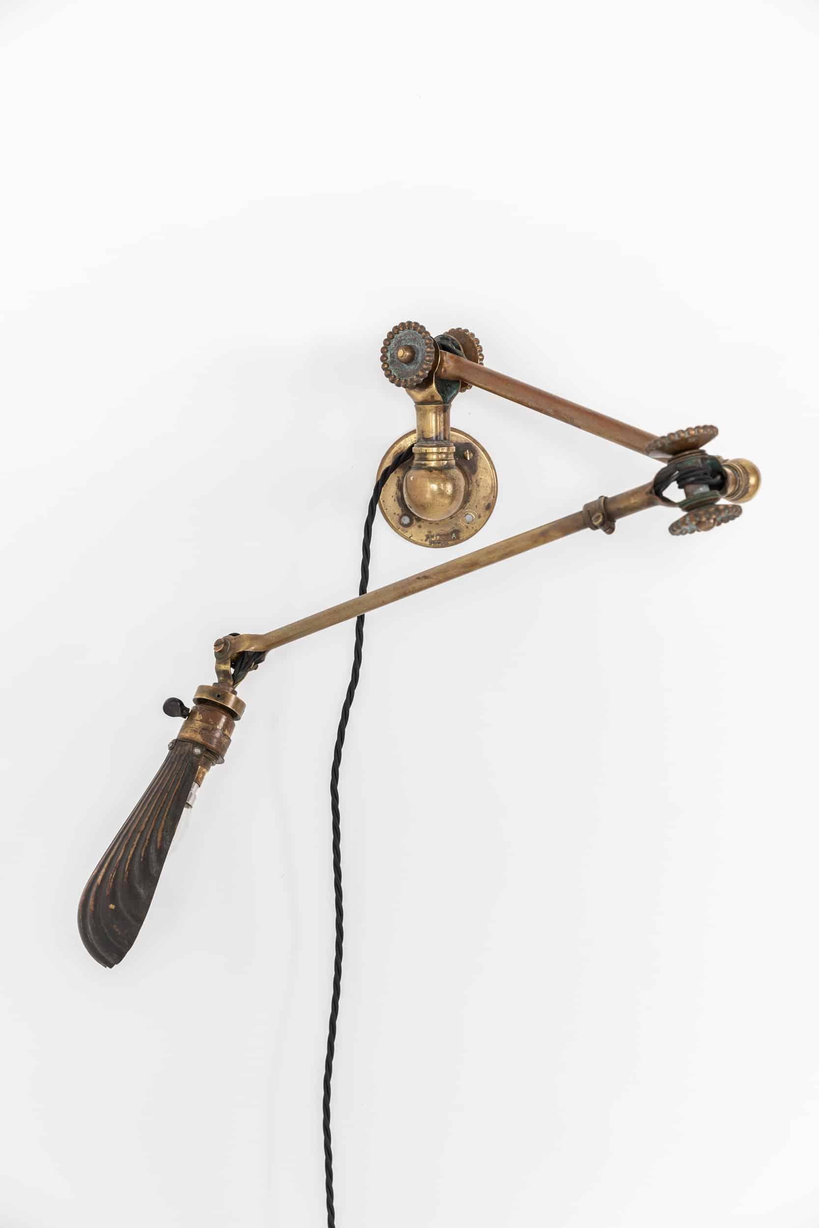 Vintage Industrial Early Brass Dugdills Machinist's Wall Lamp, c.1920 In Fair Condition In London, GB