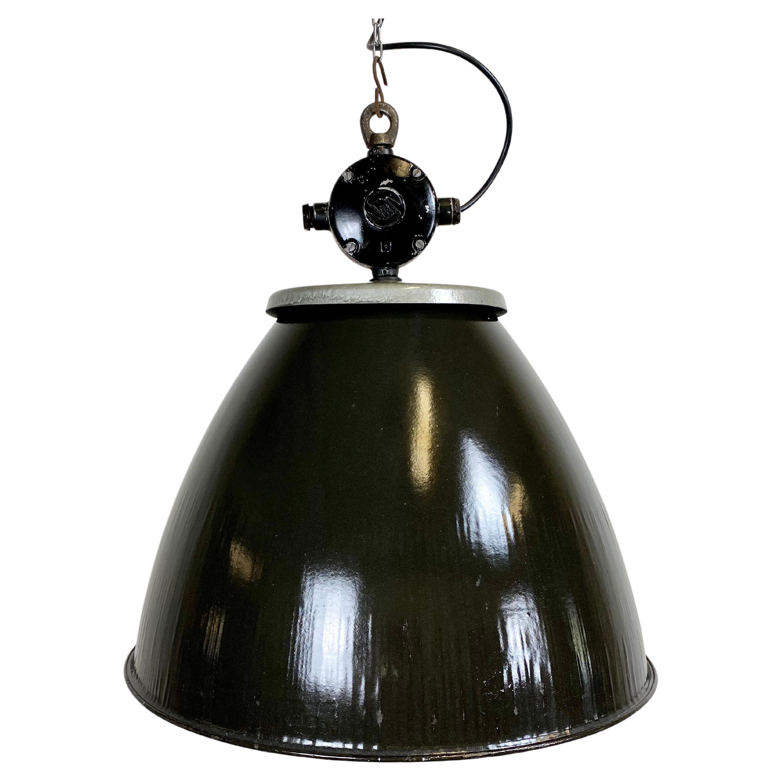 Industrial Black Enamel Factory Pendant Lamp, 1960s For Sale