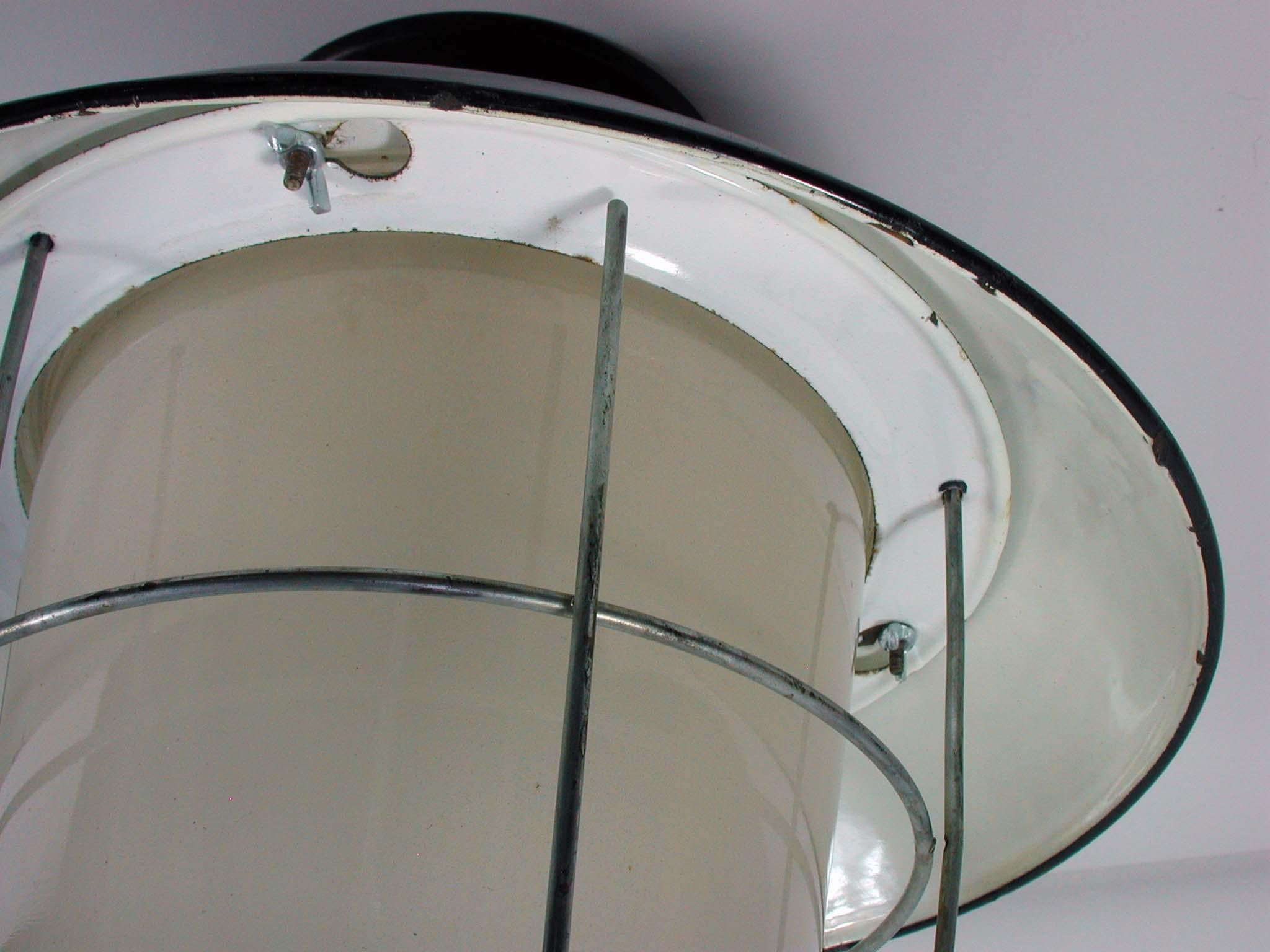 Vintage Industrial Enamel & Milk Glass Ceiling Light, Germany, 1950s 3