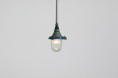Vintage Industrial Enameled Metal Factory Lamps w/ Glass Shades and Steel Stems