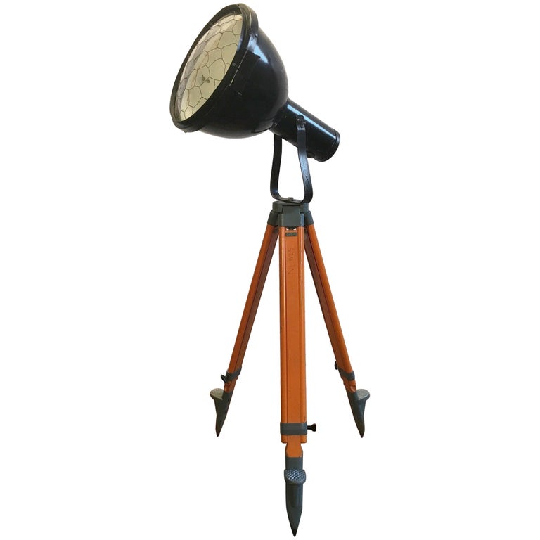 Vintage Industrial Enameled Tripod Reflector Lamp, 1950s For Sale at