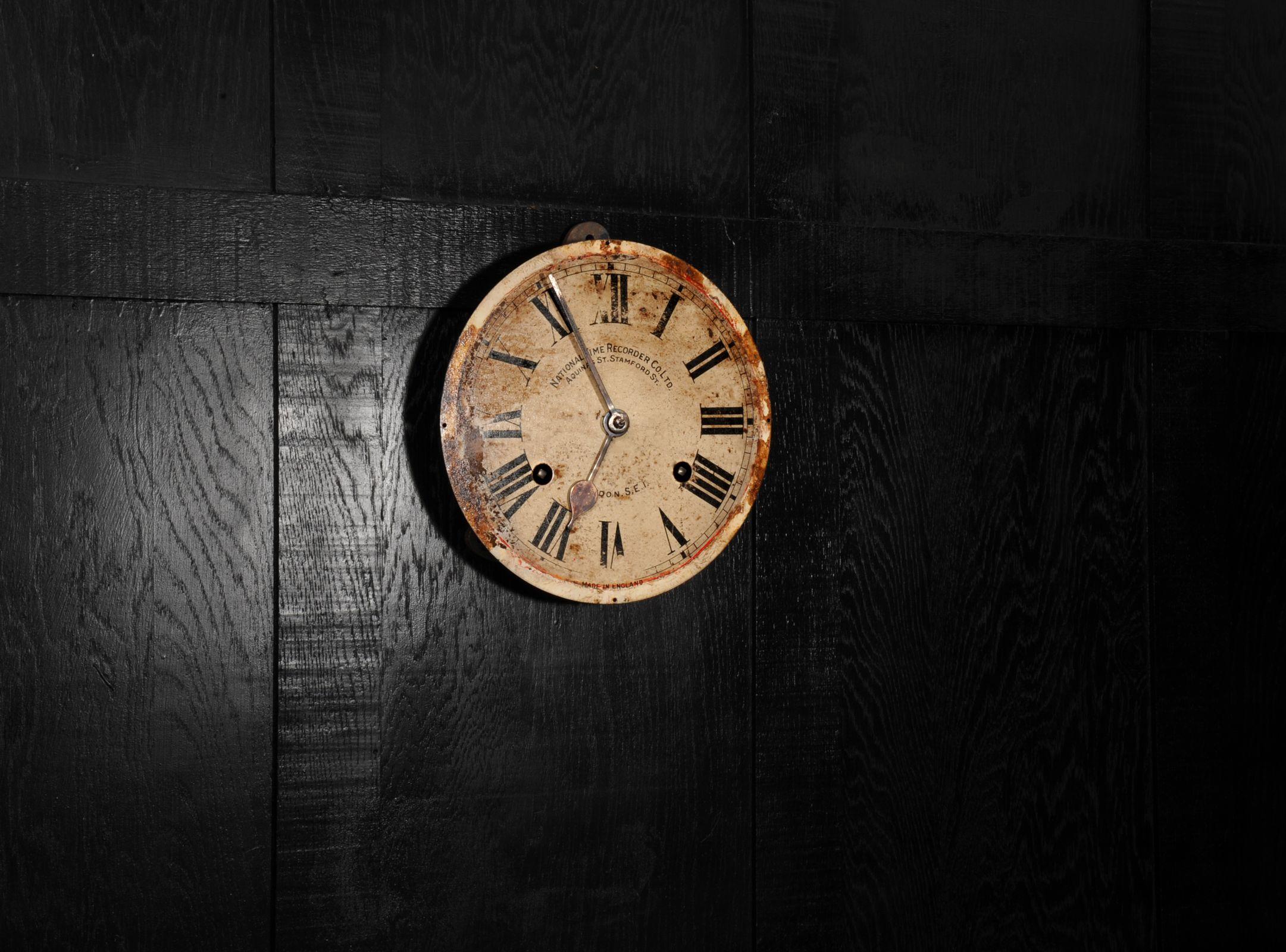 Laiton Vieux cadran d'horloge industrielle anglaise, entièrement fonctionnel en vente