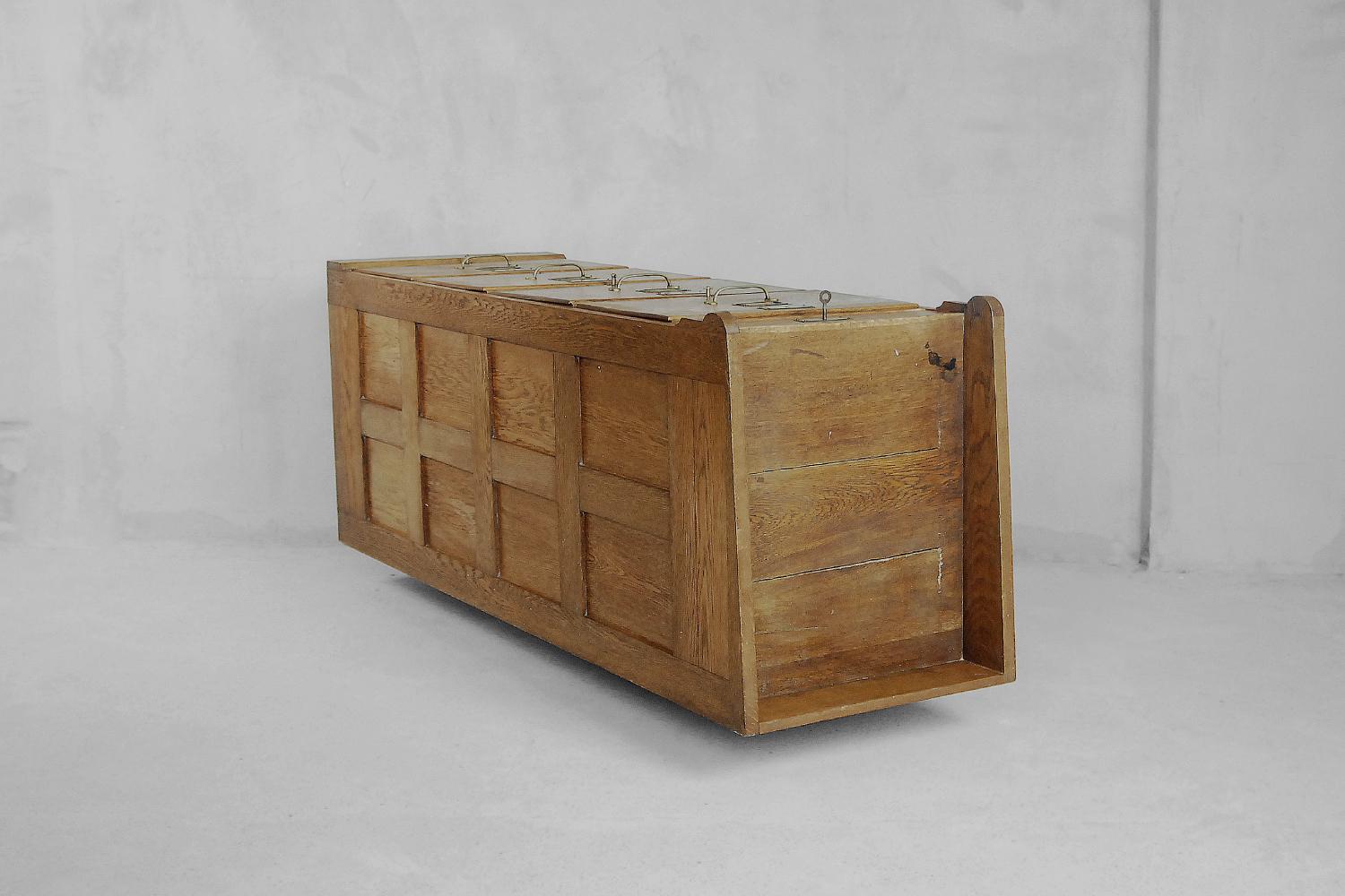 Vintage Industrial English Oak Filing Cabinet with Drawers, 1920s For Sale 14