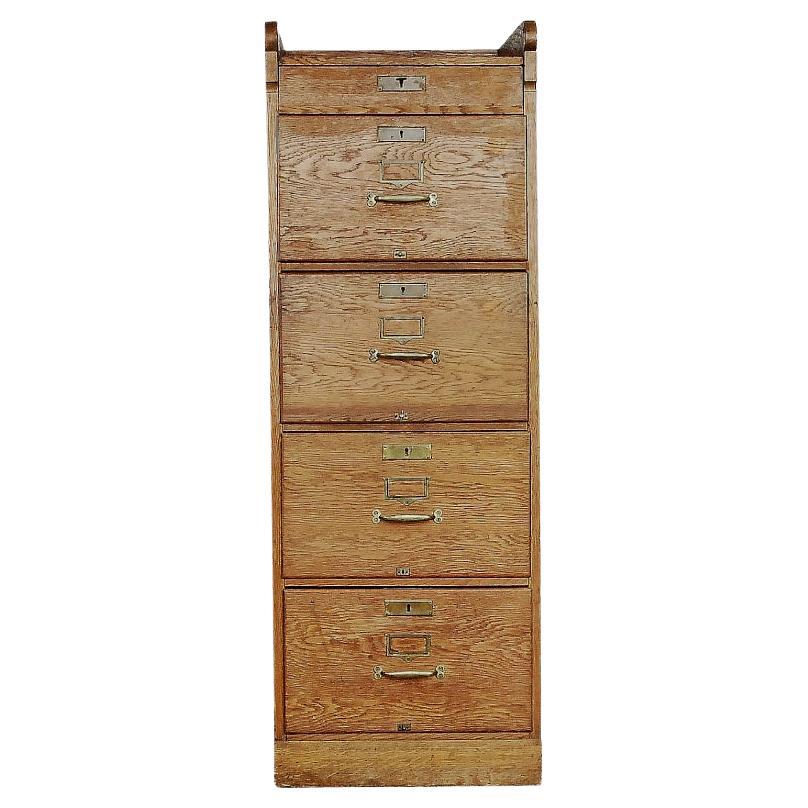 Vintage Industrial English Oak Filing Cabinet with Drawers, 1920s For Sale