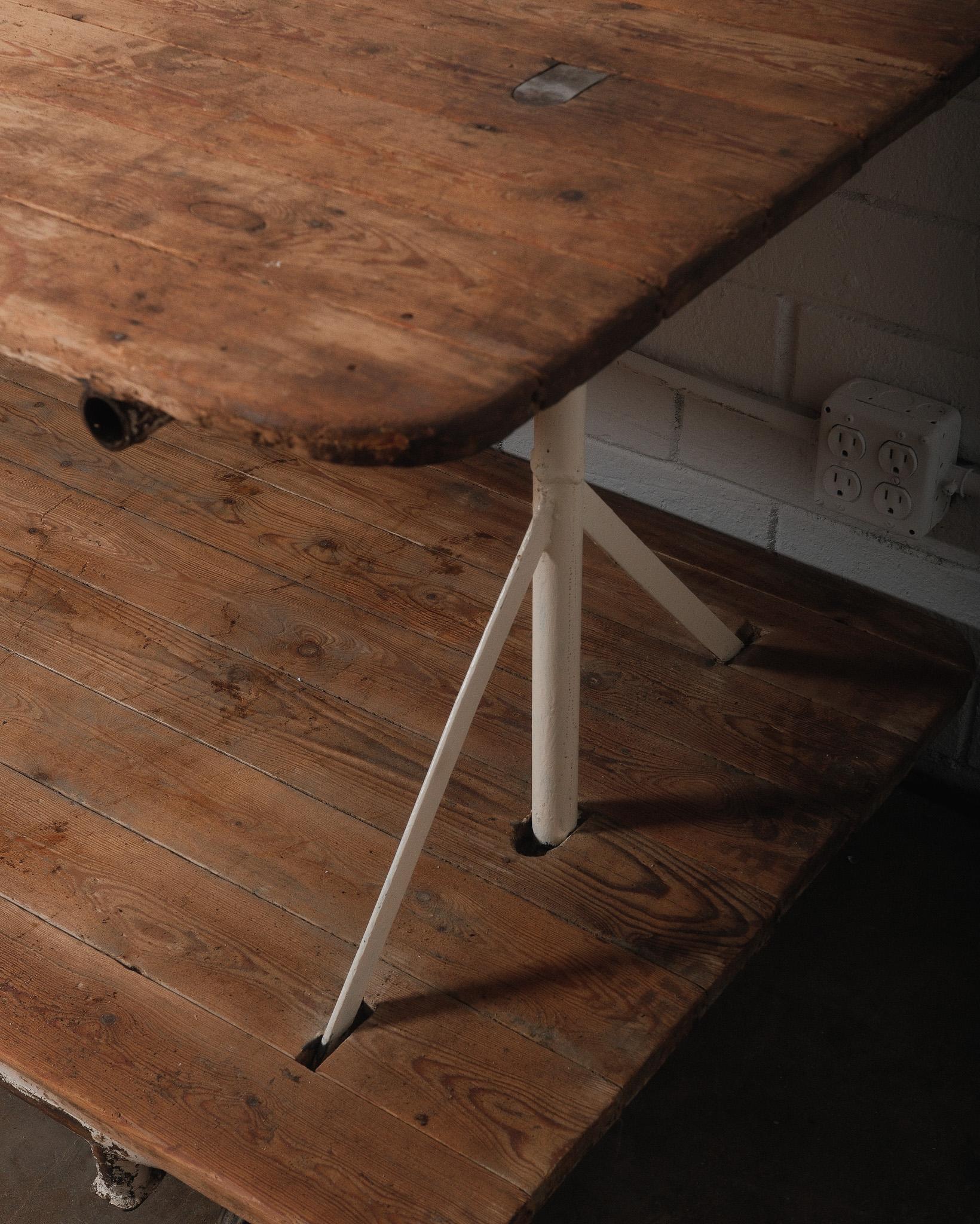 Vintage Industrial Factory Cart Table with Two-Tier Pine Plank Surface In Good Condition For Sale In High Point, NC