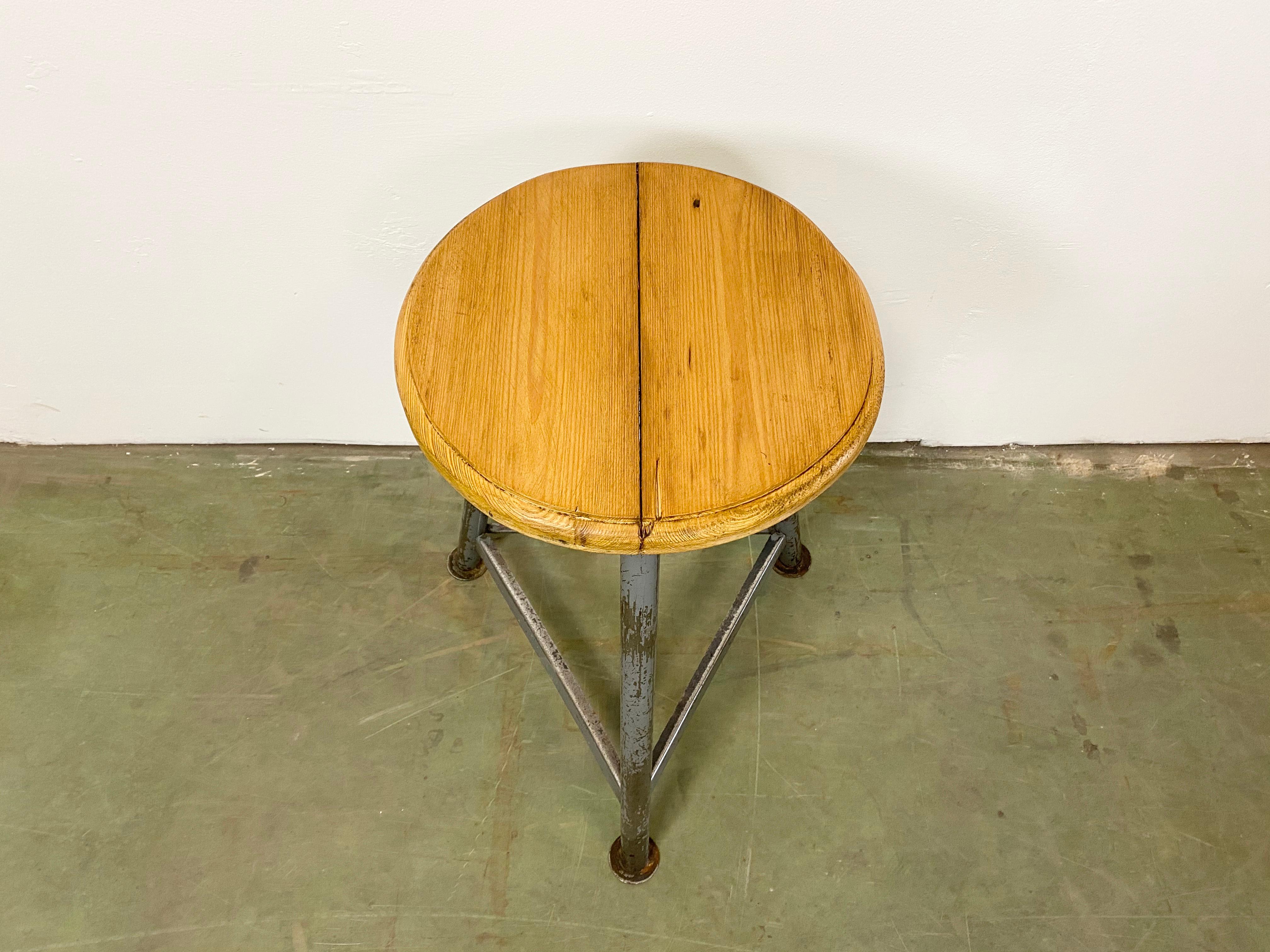 Czech Vintage Industrial Factory Stool, 1960s