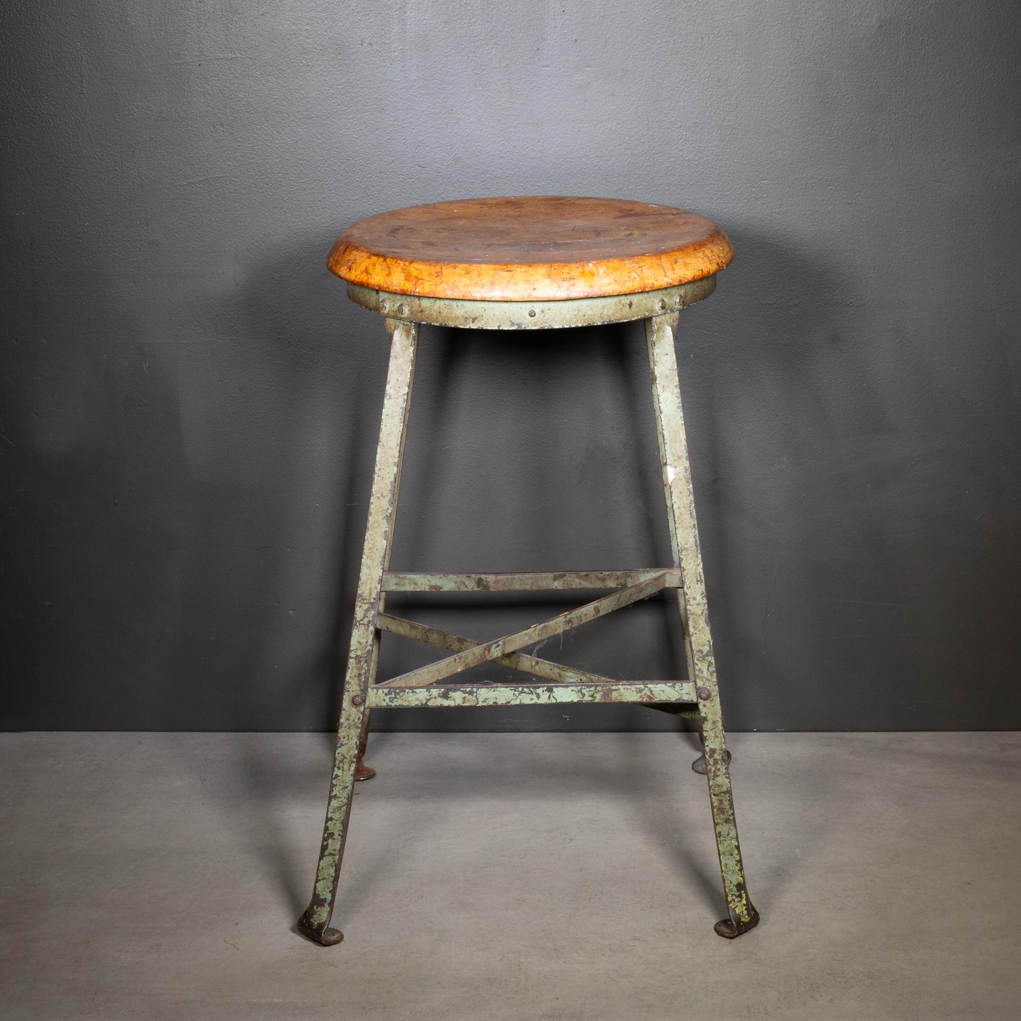 Wood Vintage Industrial Factory Stool c.1940 For Sale
