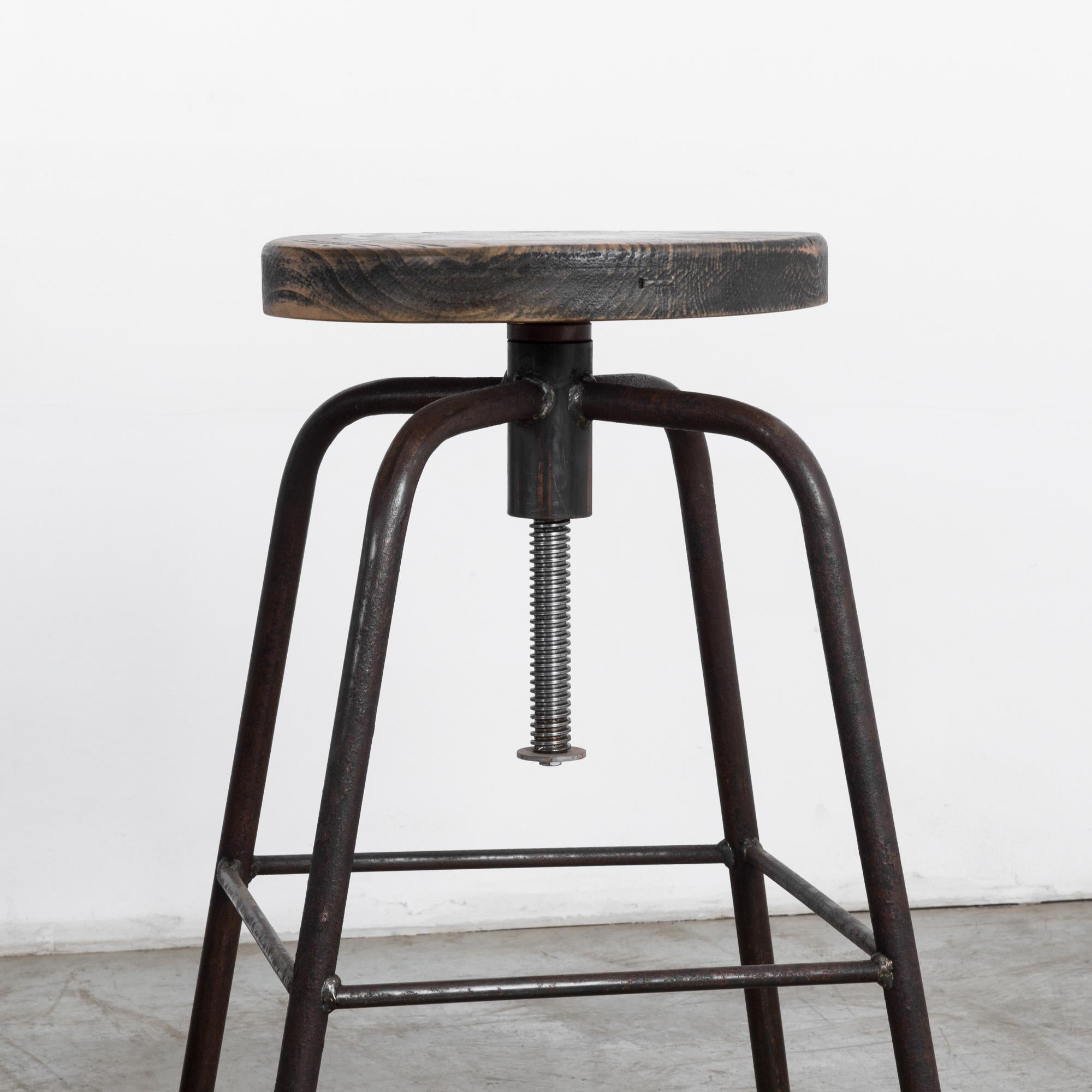 Vintage Industrial Factory Table and Stools, Set of Seven 8