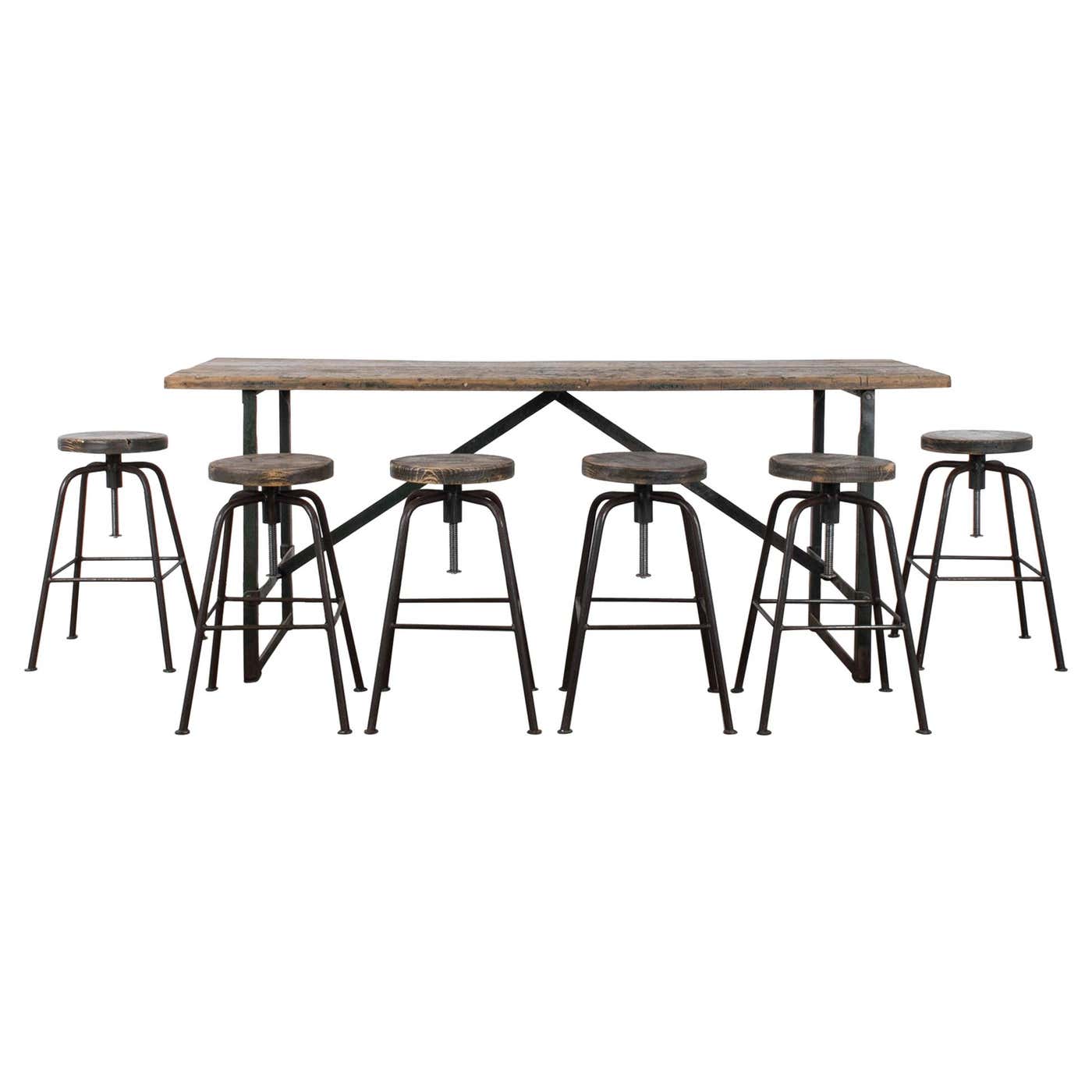 Vintage Industrial Factory Table and Stools, Set of Seven at 1stDibs ...