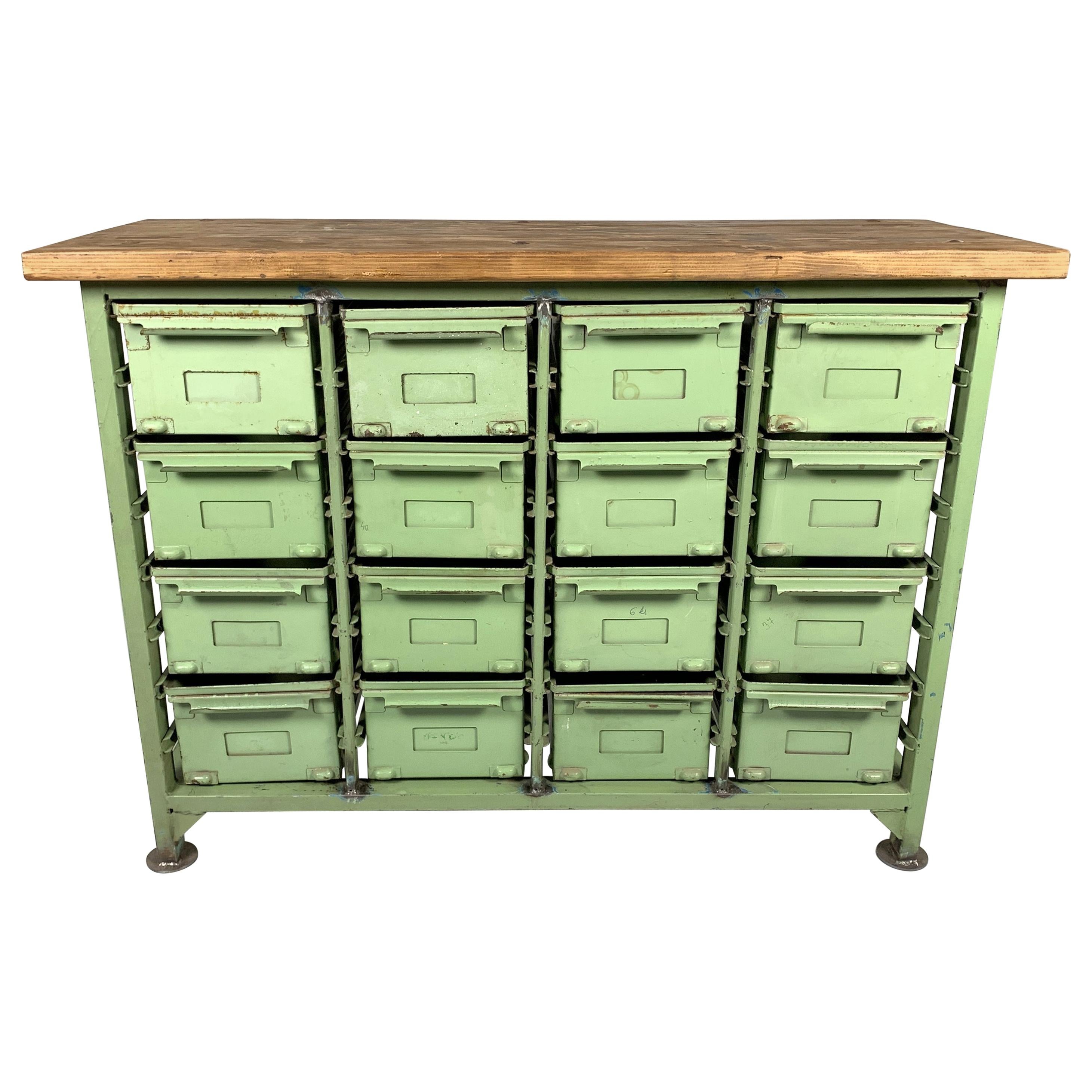 Vintage Industrial Filling Iron Drawers, Wooden Top, 1950s at