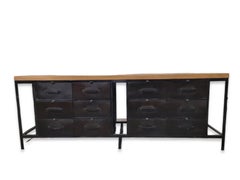 Vintage Industrial Forged Metal Sideboard with Mango Wood Top