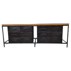 Vintage Industrial Forged Metal Sideboard with Mango Wood Top