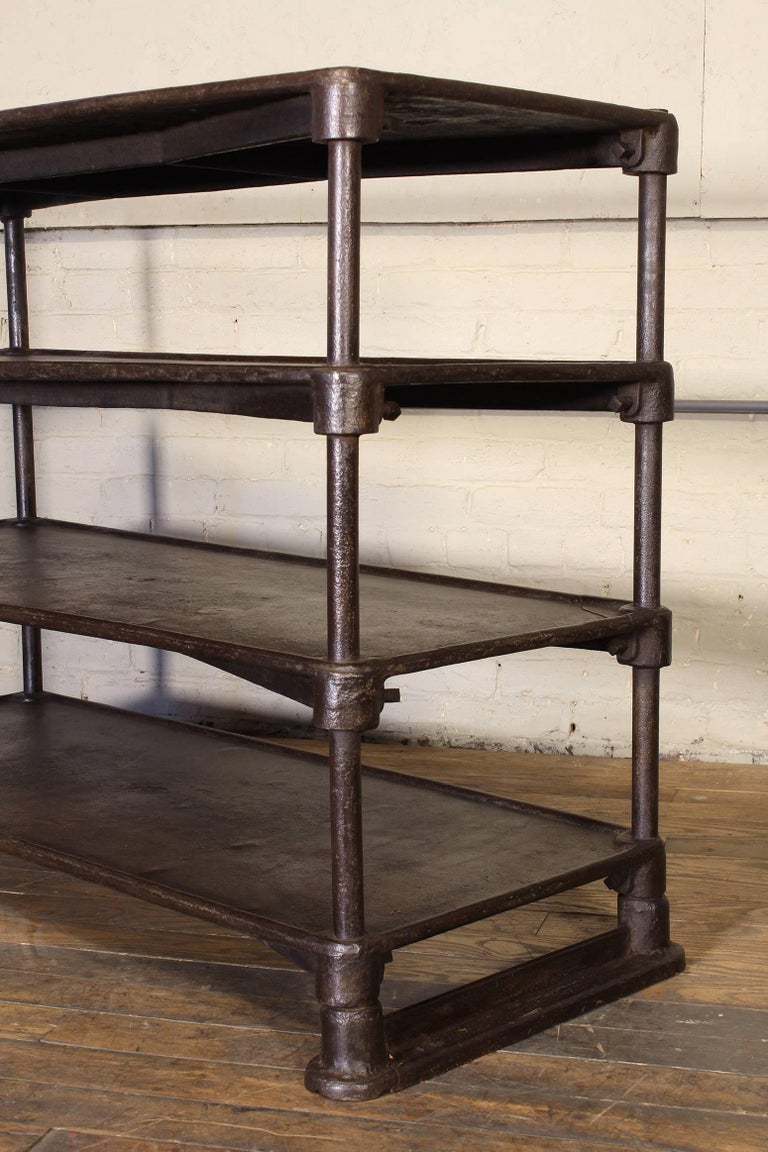 Vintage Industrial Four Tier Cast Iron Table Factory Shelving Storage