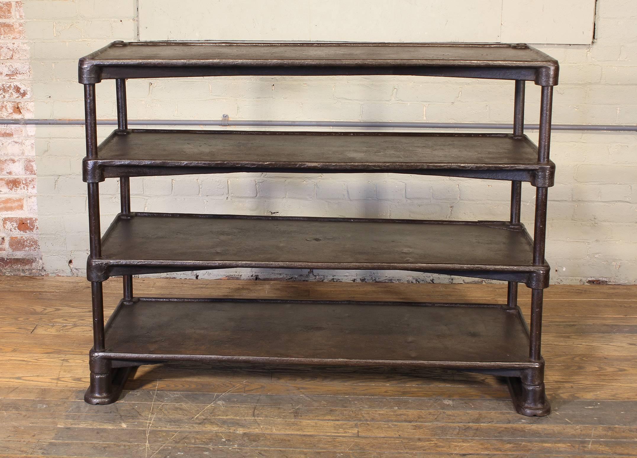Vintage Industrial Four Tier Cast Iron Table Factory Shelving Storage