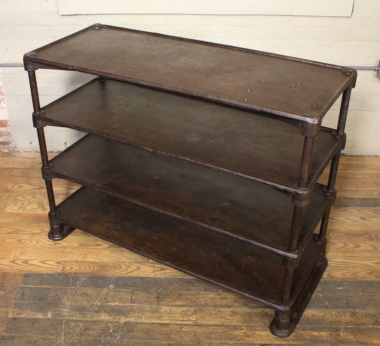 Vintage Industrial Four Tier Cast Iron Table Factory Shelving Storage Unit at 1stDibs