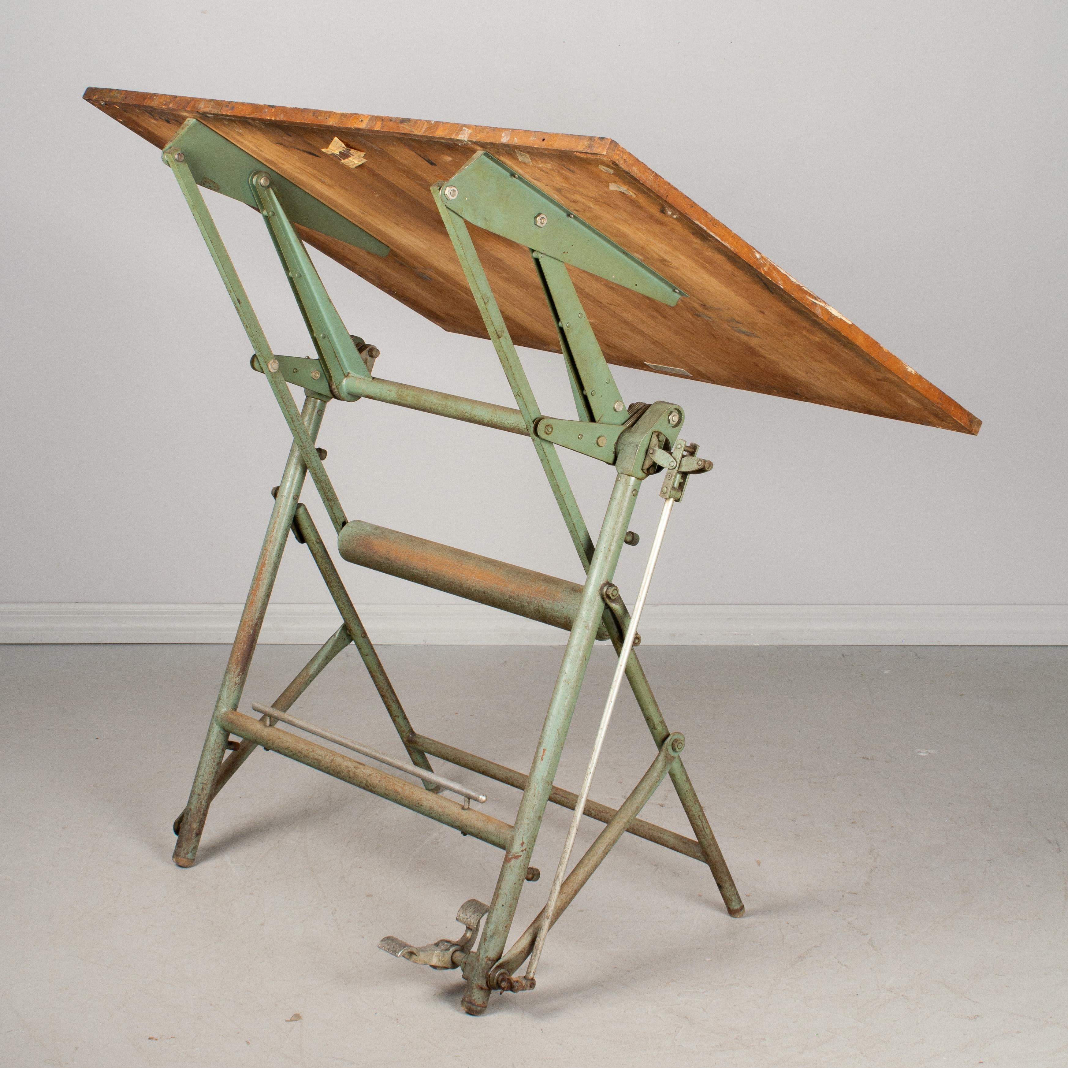 Painted Vintage Industrial French Architect's Drawing Table from L. Sautereau