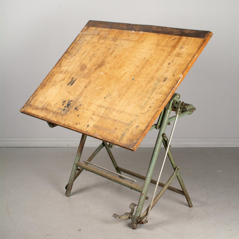 Vintage Industrial French Architect's Drawing Table from L. Sautereau