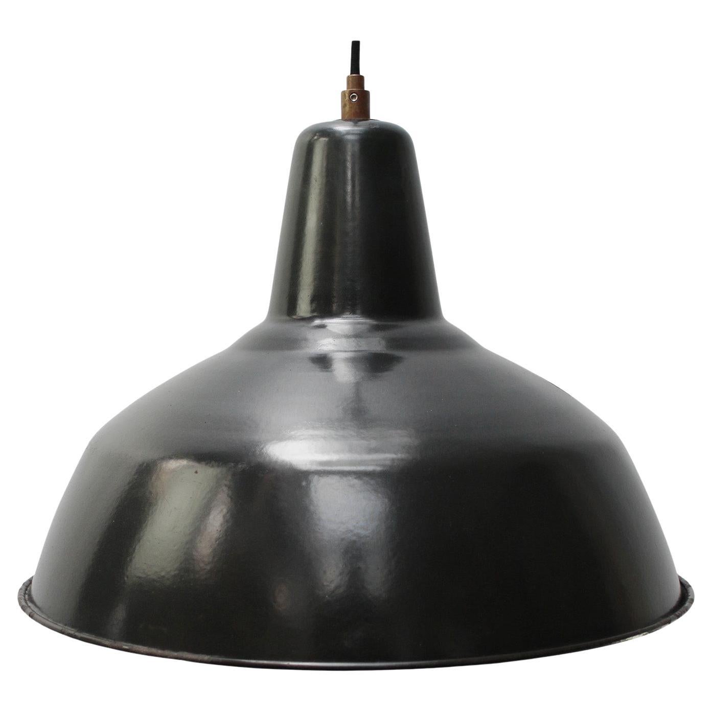 Vintage Industrial French Black Enamel Pendant Lamps