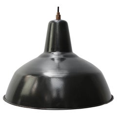 Vintage Industrial French Black Enamel Pendant Lamps