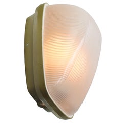 Vintage Industrial French Green Frosted Reeded Glass Scone Wall Lamp