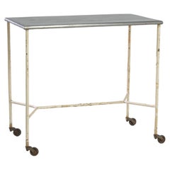 Vintage Industrial French Metal Table on Wheels