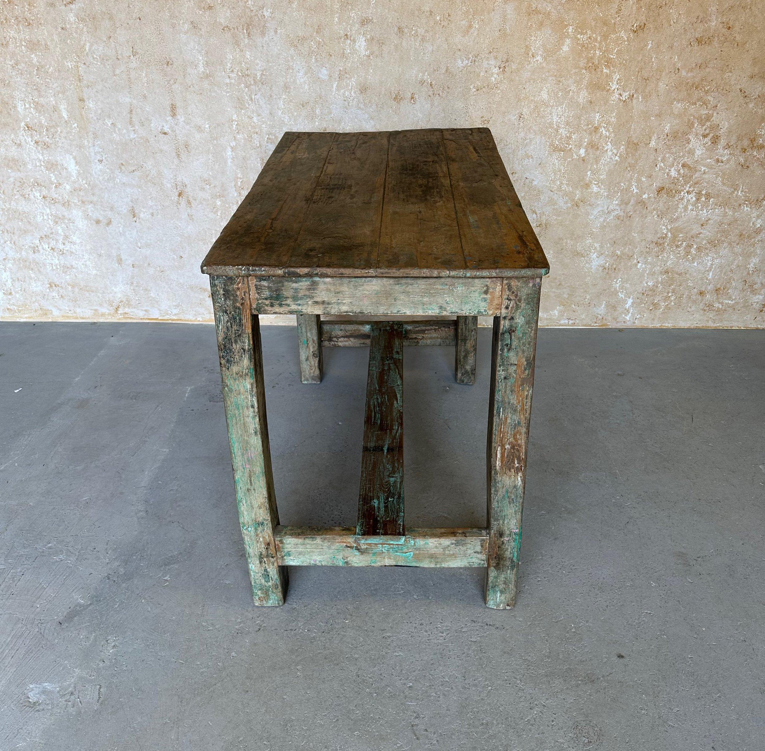 Mesa de trabajo industrial francesa vintage Teca en venta
