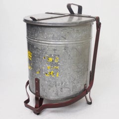 Vintage Industrial Galvanized Steel Waste Basket Trash Can Bin, Justrite Chicago