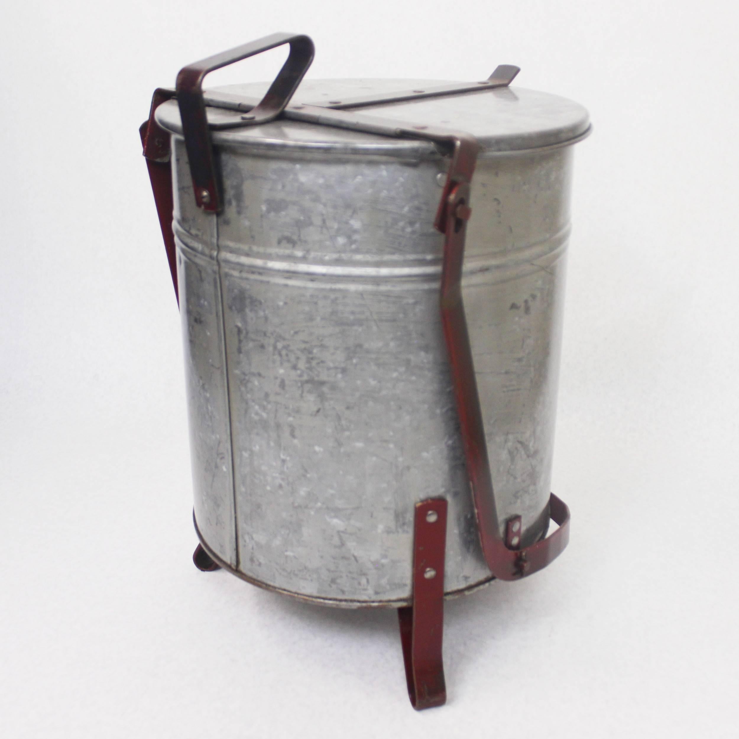 Vintage Industrial Galvanized Steel Waste Basket Trash Can Bin
