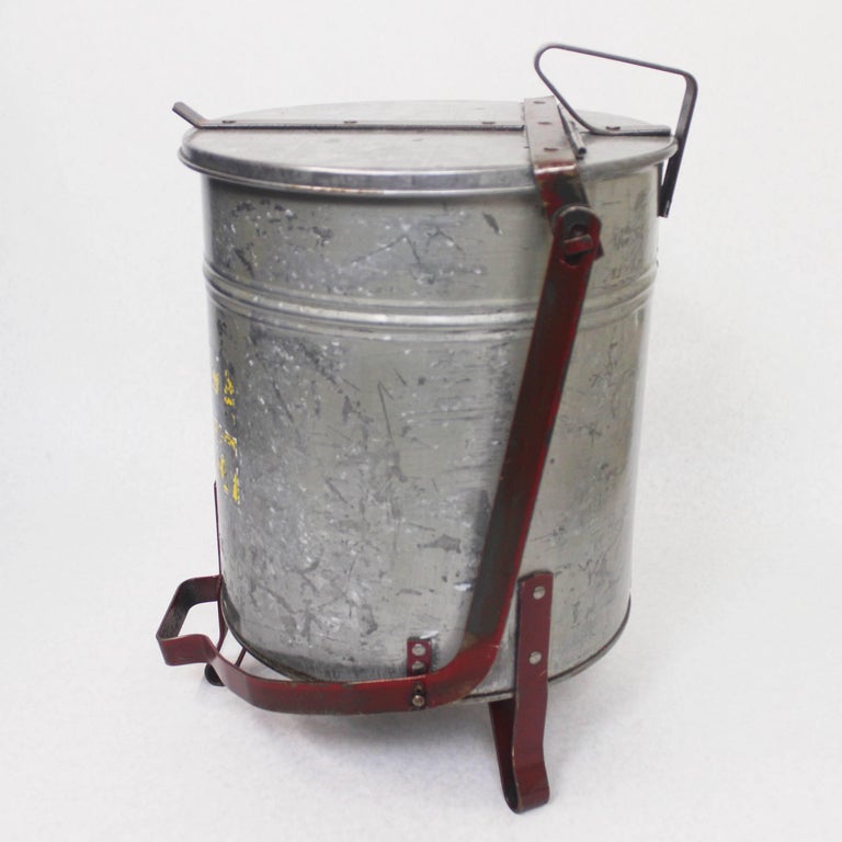 Vintage Industrial Galvanized Steel Waste Basket Trash Can Bin