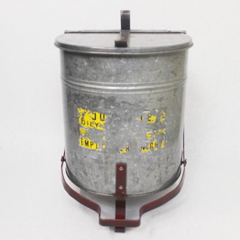 Vintage Industrial Galvanized Steel Waste Basket Trash Can Bin