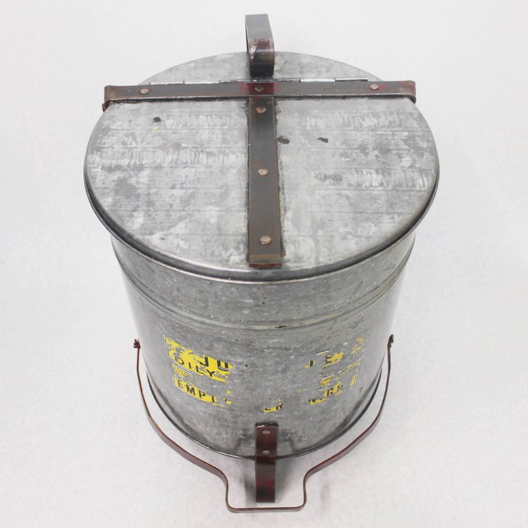 Vintage Industrial Galvanized Steel Waste Basket Trash Can Bin
