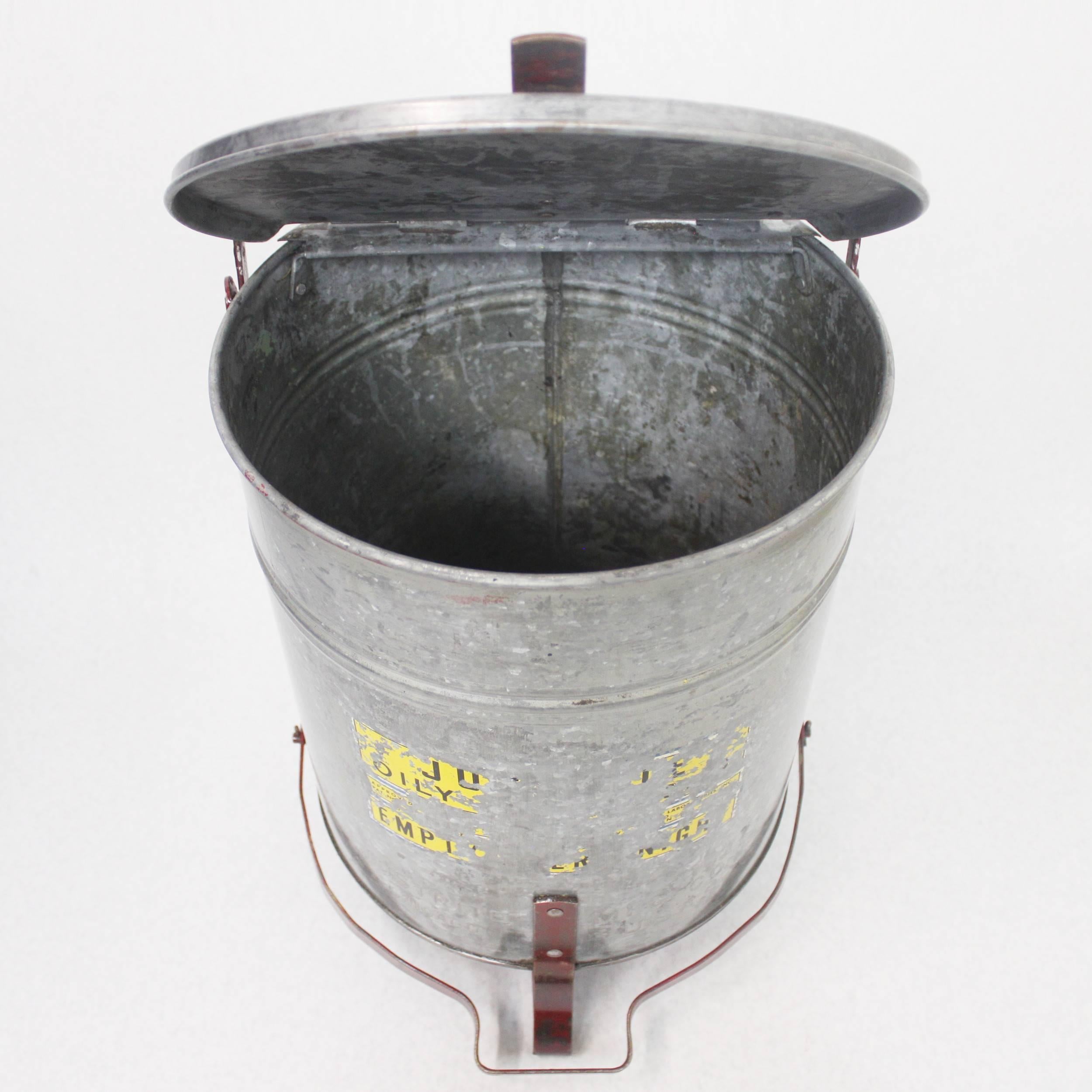 Vintage Industrial Galvanized Steel Waste Basket Trash Can Bin
