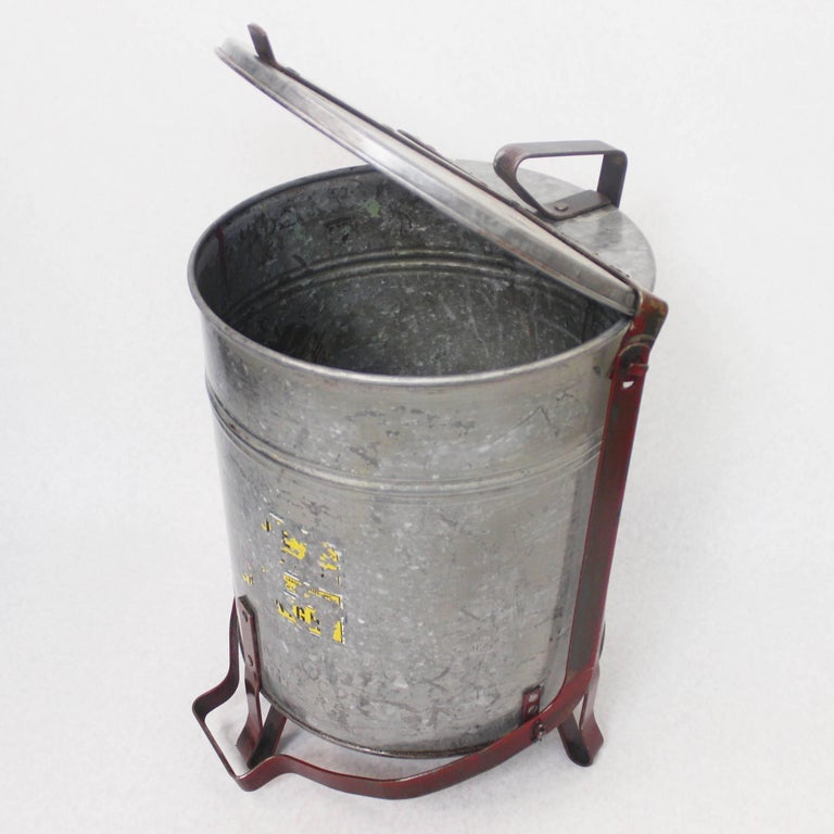 Vintage Industrial Galvanized Steel Waste Basket Trash Can Bin
