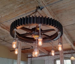 Vintage Industrial Gear Chandelier with Explosion Proof Lights
