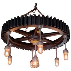 Vintage Industrial Gear Chandelier with Explosion Proof Lights