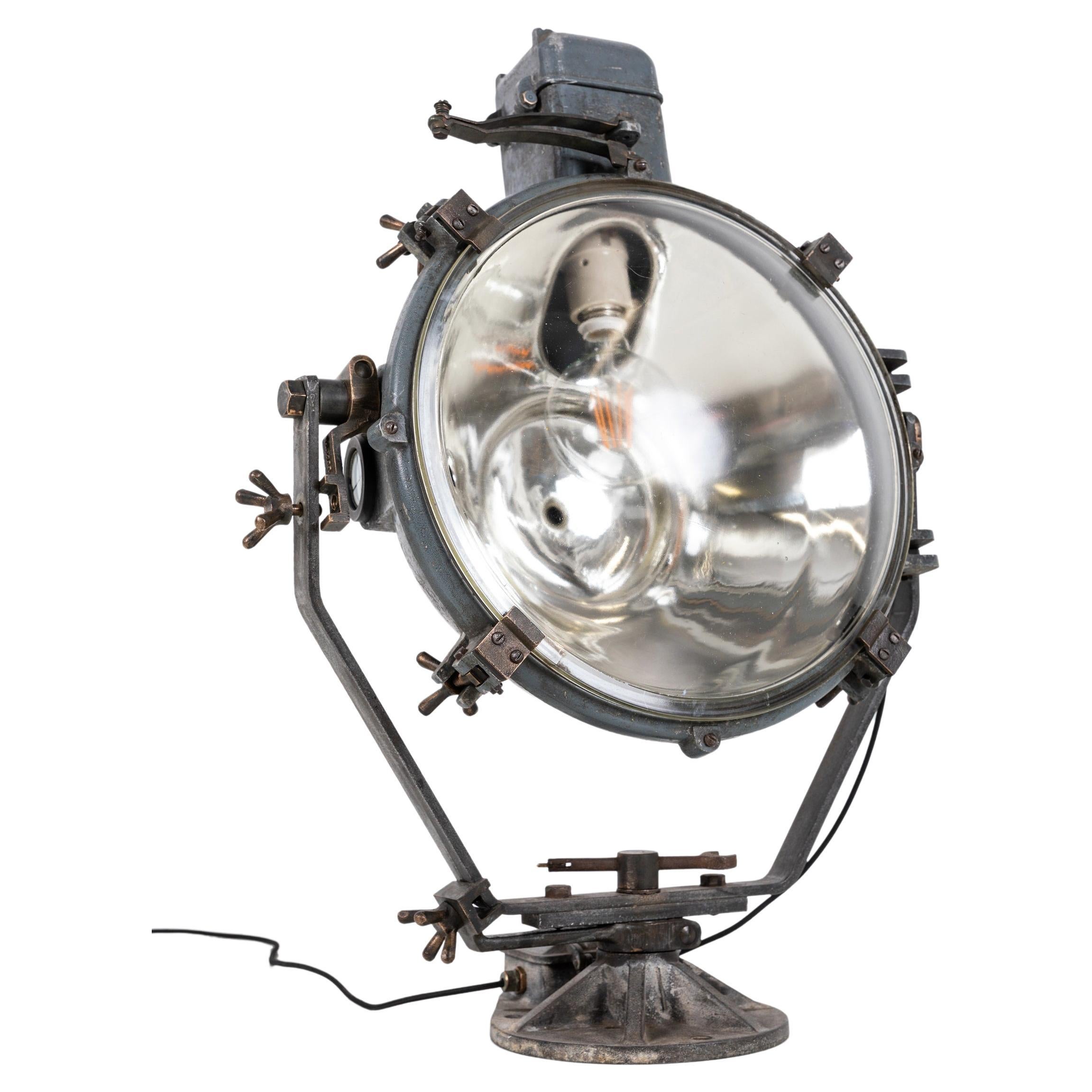 Vintage Industrial Gec WWII Naval Ship Search Light Floor Lamp, Circa1940 For Sale