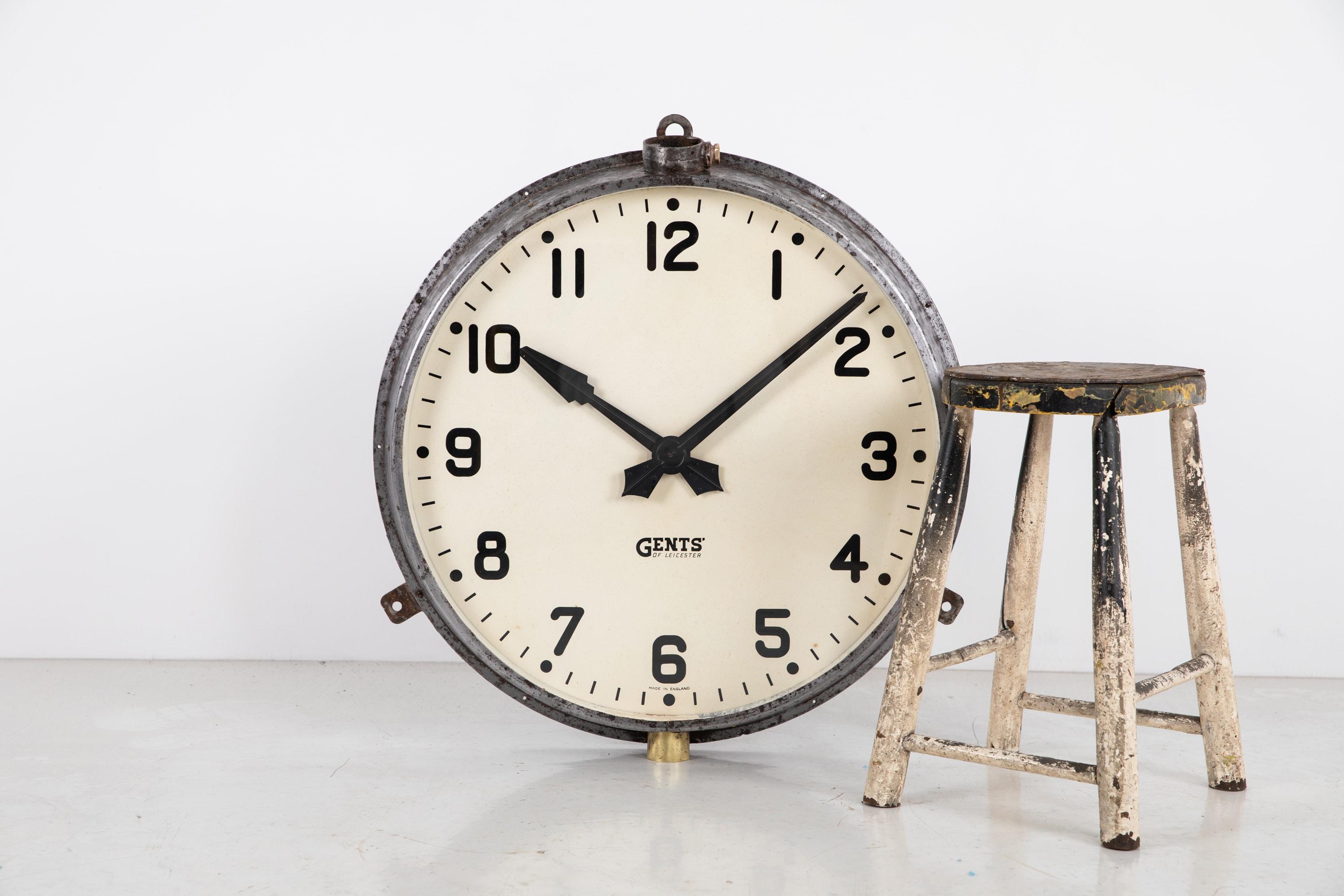 Vintage Industrial Gents of Leicester Factory Railway Wall Clock, circa 1930 1