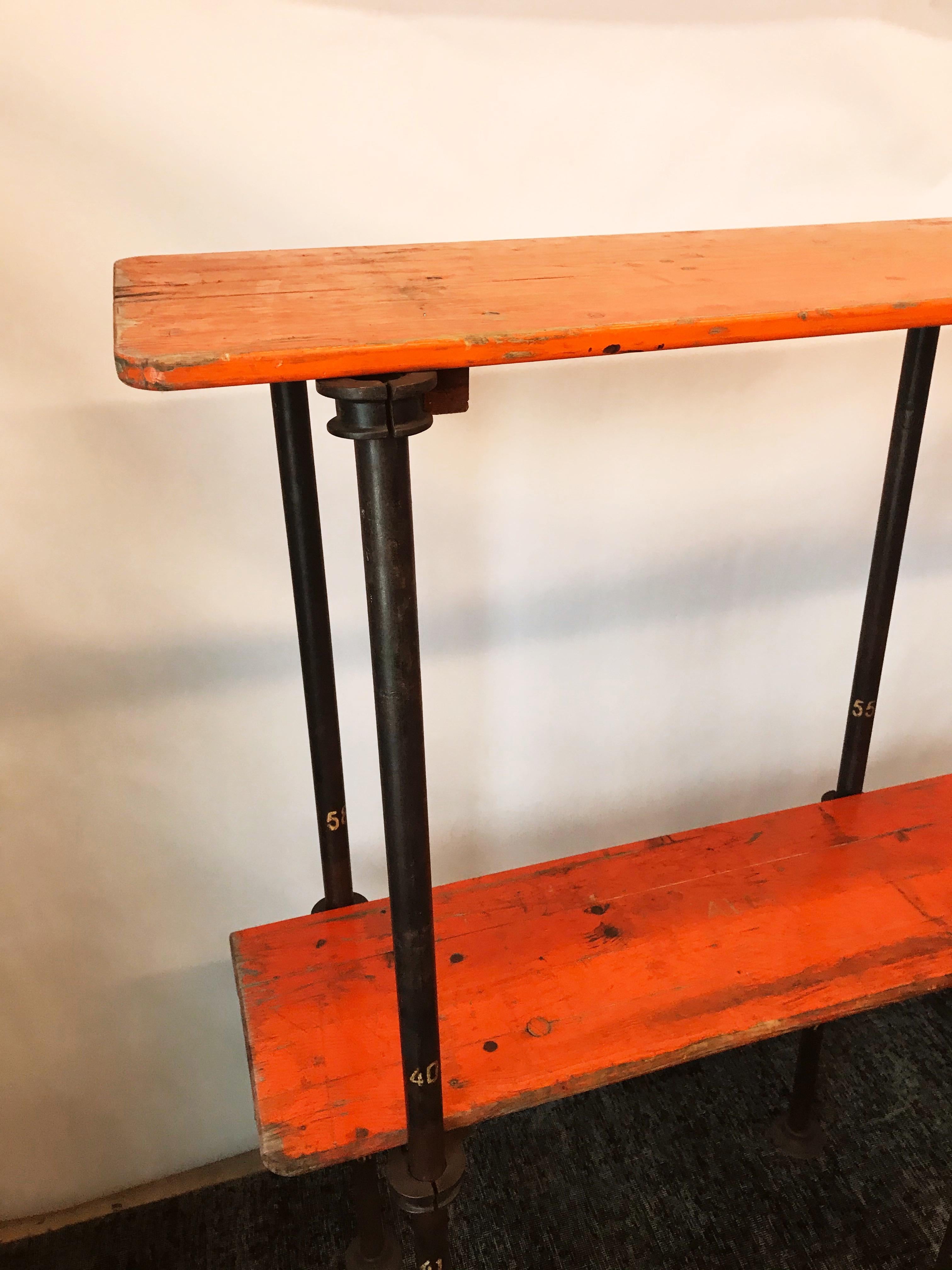 This vintage Industrial German shelving unit is in overall great condition. Bright orange painted wood planks. Great patina. Breaks down easily for shipping.
circa 1930s.
Dimensions:
87