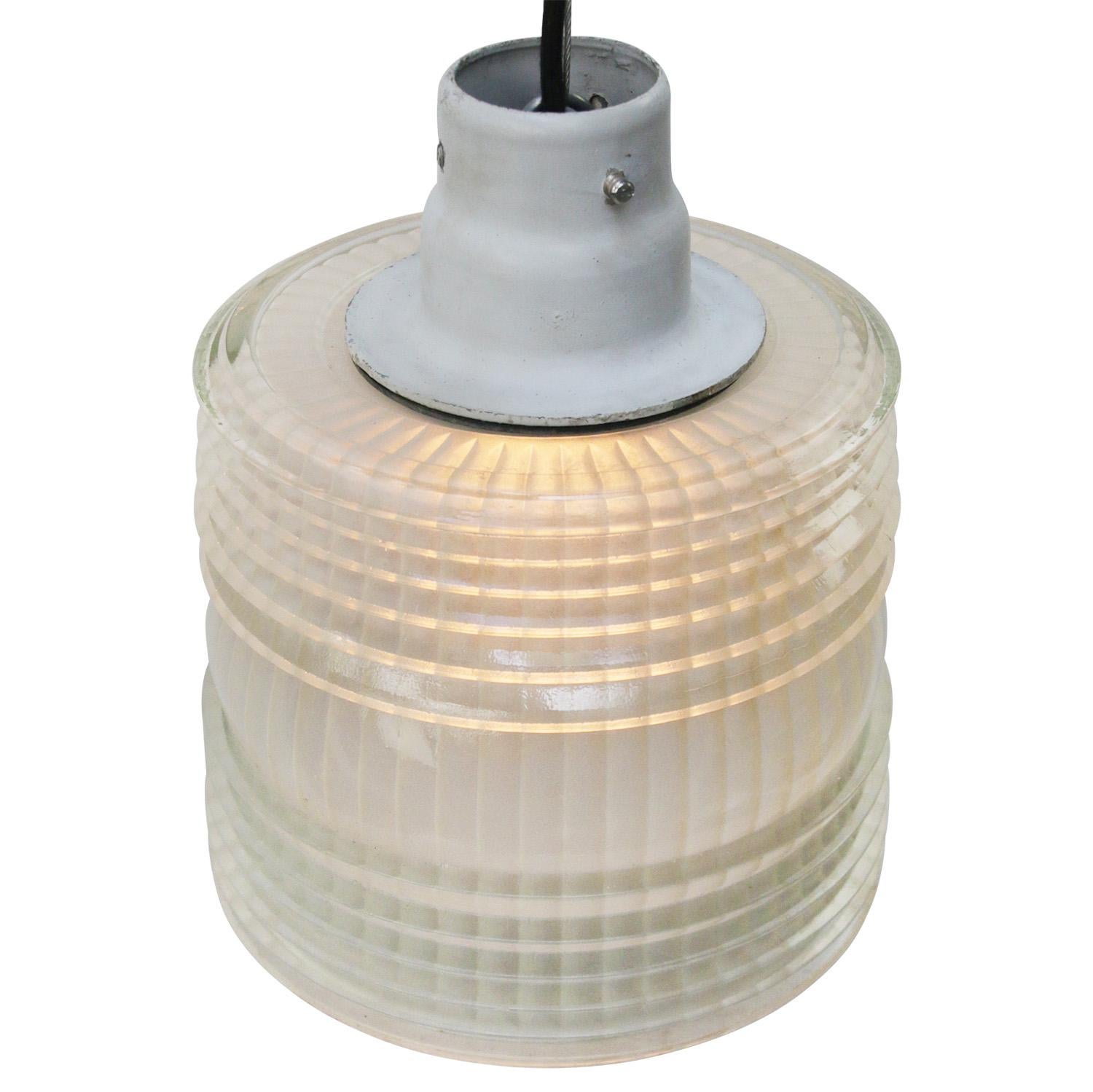 French Vintage Industrial Glass Pendant Light by Holophane France