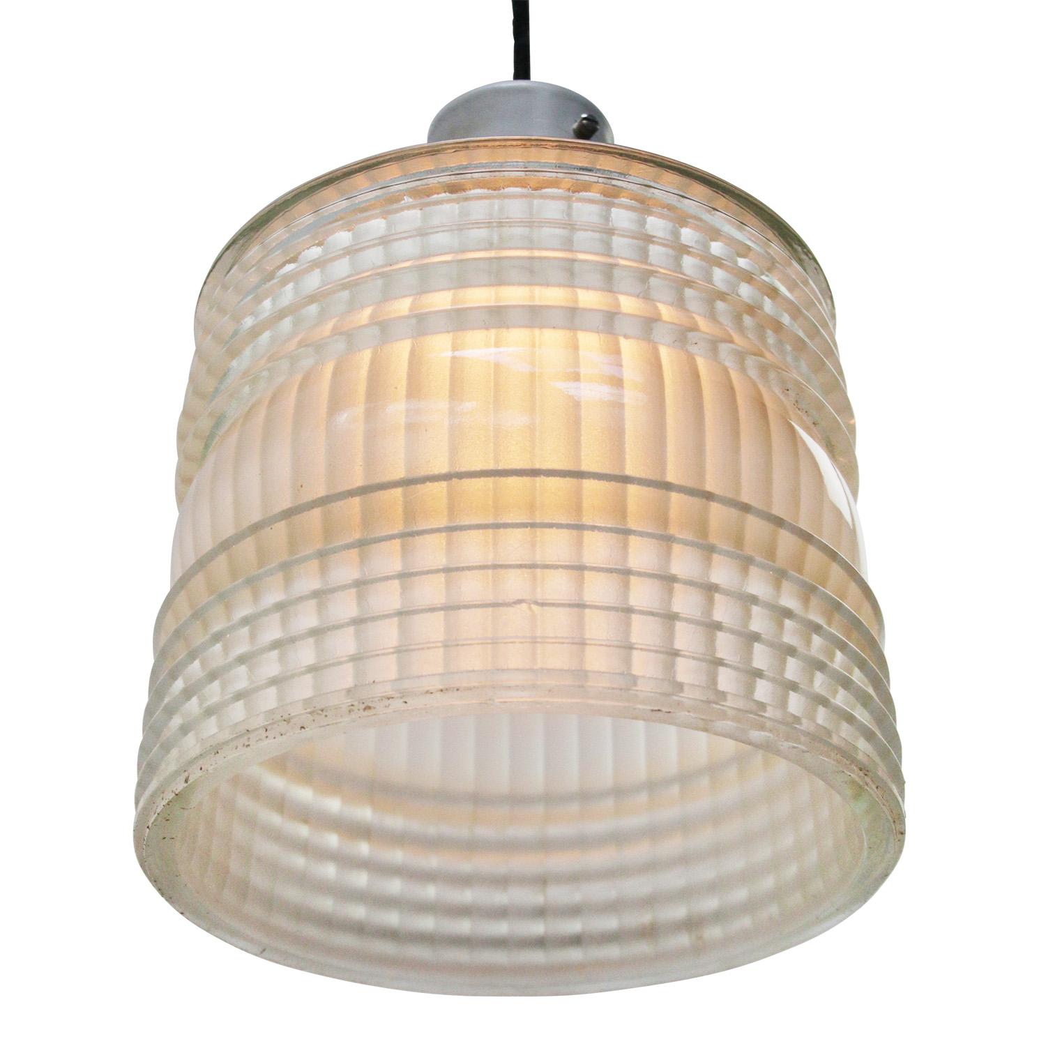 Cast Vintage Industrial Glass Pendant Light by Holophane France