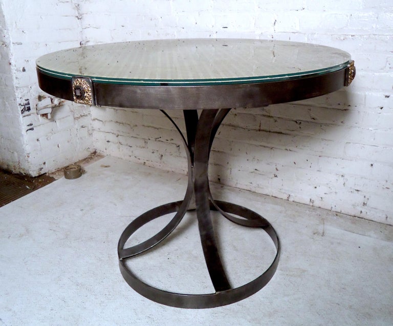 Vintage Industrial Glass Top Table For Sale at 1stDibs
