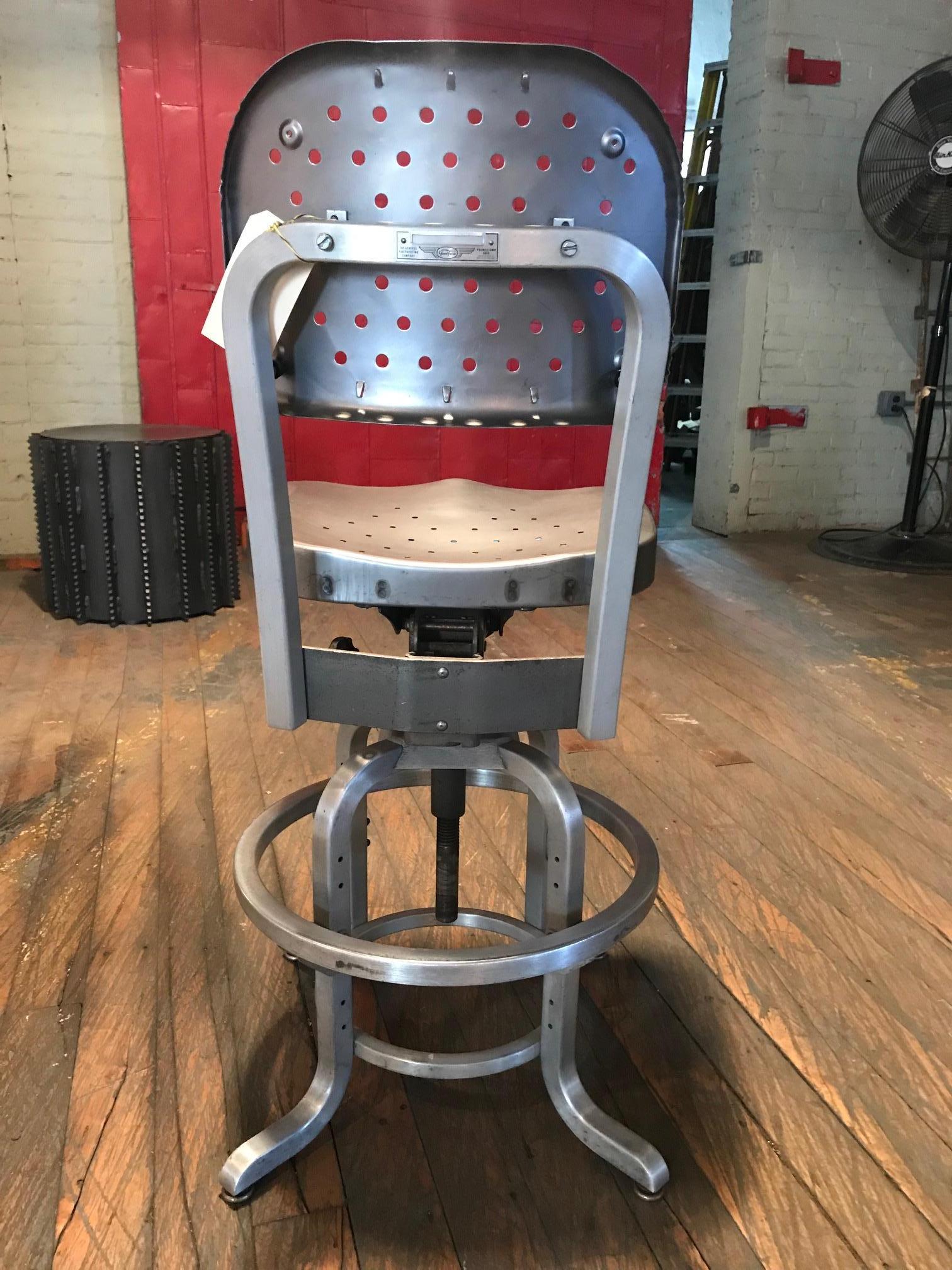 Vintage Industrial GoodForm Adjustable Drafting Stool with Large Backrest In Good Condition In Oakville, CT